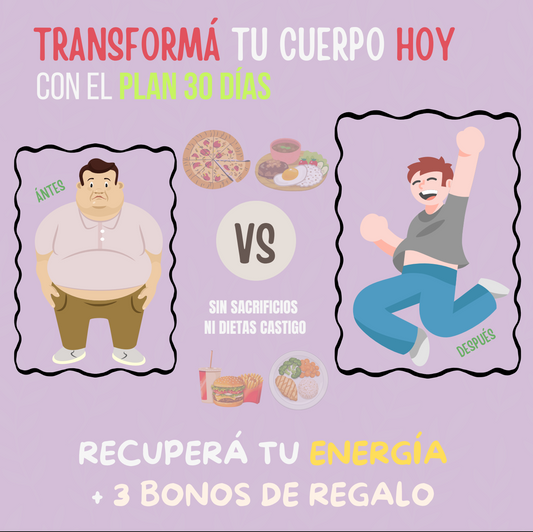 Bajá de peso HOY con el plan 30 días + 3 bonos de regalo: sin sacrificios, ni dietas castigo